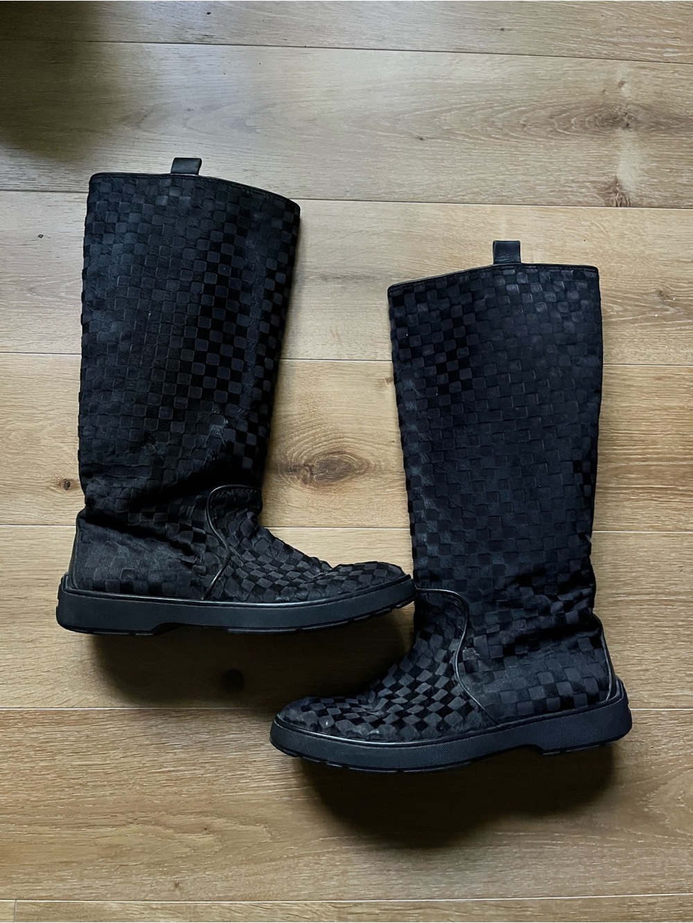 Louis Vuitton Black Checkerboard Cow Hide Knee Boots